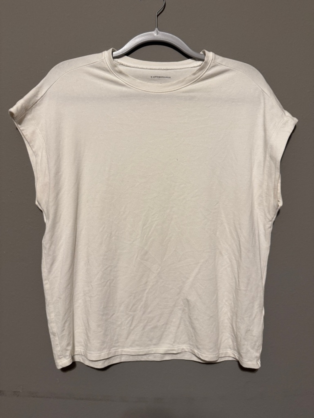 Anthropologie Cream Cap-Sleeve Crewneck Tee